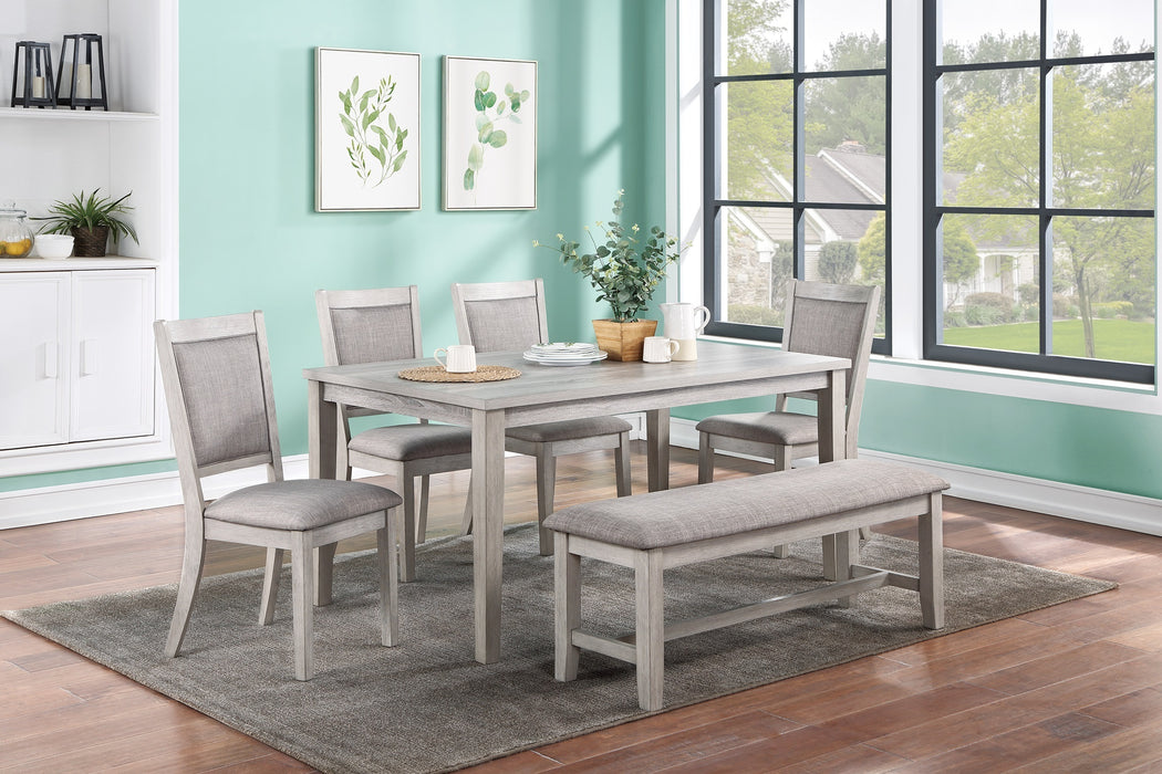 6-Piece Set, Contemporary Dining Table With 4-Side Chairs & Bench - Natural Finish, Padded Cushion Seats - Rectangular Dining Room Furniture