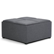 Avalon Dark Gray Linen-Look Coffee Table Storage Ottoman Glass House Furnishings