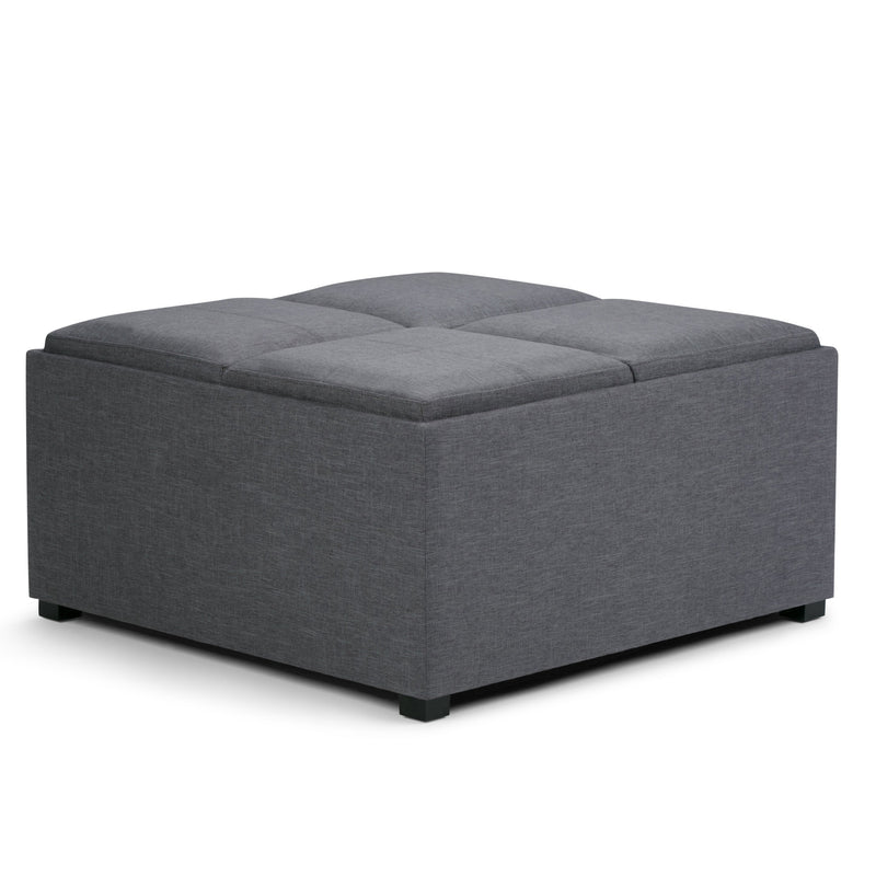 Avalon Dark Gray Linen-Look Coffee Table Storage Ottoman Glass House Furnishings