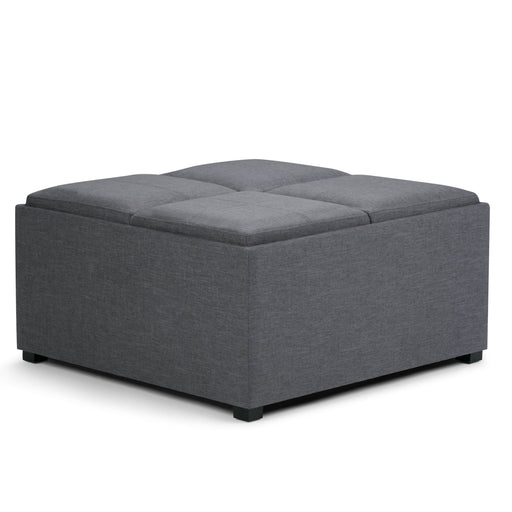 Avalon Dark Gray Linen-Look Coffee Table Storage Ottoman Glass House Furnishings