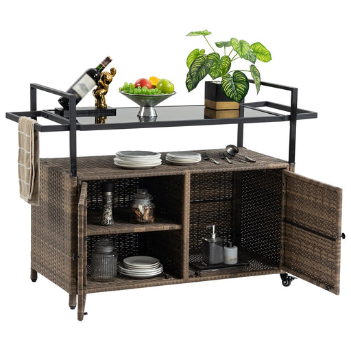 Outdoor Wicker Bar Cart Table | Glass House Furnishings