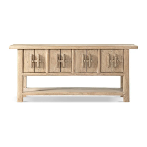 Rowan Solid Reclaimed Pine Sideboard with Lower Shelf Heritage Light Natural Brown, 78.5' Wide Storage Cabinet Glass House Furnishings