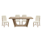Beautiful Natural Finish Dining Set 5pc Extendable Table Upholstered Chairs Modern Farmhouse Dining Room Furniture Glass House Furnishings