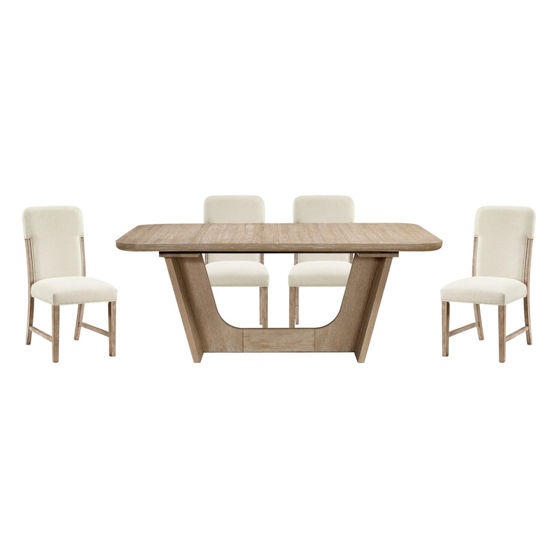 Beautiful Natural Finish Dining Set 5pc Extendable Table Upholstered Chairs Modern Farmhouse Dining Room Furniture Glass House Furnishings
