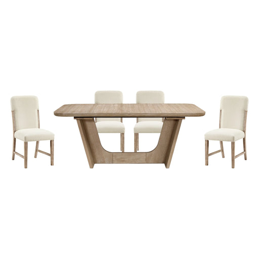 Beautiful Natural Finish Dining Set 5pc Extendable Table Upholstered Chairs Modern Farmhouse Dining Room Furniture Glass House Furnishings