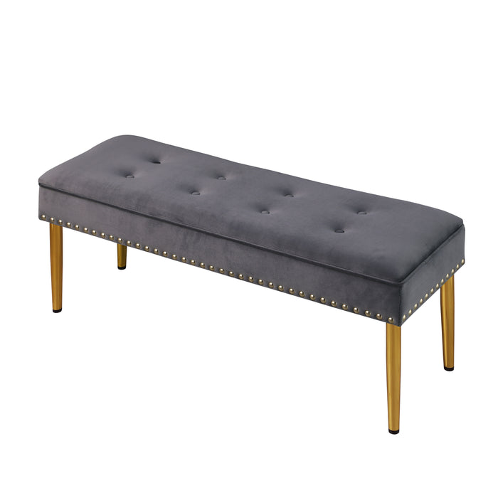 Large Storage Benches Set, Nailhead Trim 2 in 1 Combination Benches, Tufted Velvet Benches with Gold Leg for Living Room, Entryway, Hallway,  Bedroom, Grey; Support 250 lbs