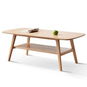 Natural Solid Wood Coffee Table with Storage Shelf, Easy Assembly, Oak Finish, 39.4 Inches Glass House Furnishings