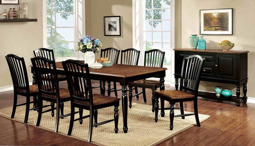 Elegant Country Style 9pc Dining Set Antique Oak Black Dining Table and 8x Side Chairs Dining Room Turned Leg Design Glass House Furnishings
