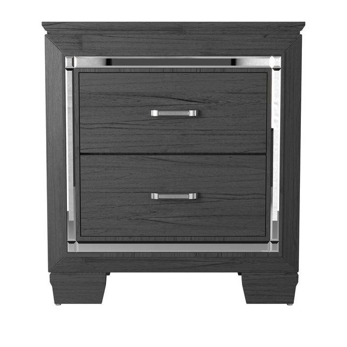 Glamourous Style 1pc Nightstand of 2x Drawers LED Lighting Faux Crystals Bar Pulls Gray Finish Modern Bedroom Furniture