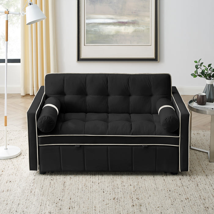 Modern 55.5" Pull Out Sleep Sofa Bed, 2-Seater Loveseat with Side Pockets, Adjustable Backrest, Lumbar Pillows - Ideal for Apartment, Office, Living Room, Black