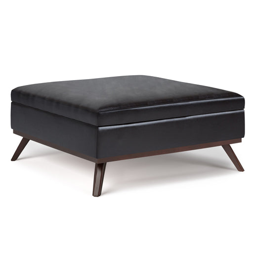 Owen Tanner Brown Vegan Leather Coffee Table Storage Ottoman Glass House Furnishings