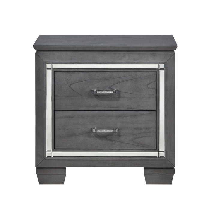 Glamourous Style 1pc Nightstand of 2x Drawers LED Lighting Faux Crystals Bar Pulls Gray Finish Modern Bedroom Furniture