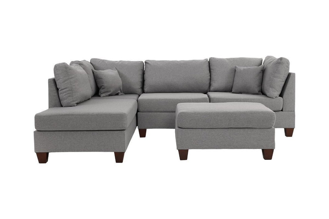 Grey 3-Piece Sectional Living Room Furniture Set, Reversible Chaise Sofa and Ottoman with Polyfiber Linen-Like Fabric Cushion Couch