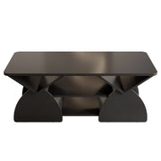 Modern Geometric Engineered Wood Coffee Table with Rounded Corners, Black, 47.24' x 23.62', Sturdy Frame with Open Shelves for Living Room or Office Glass House Furnishings