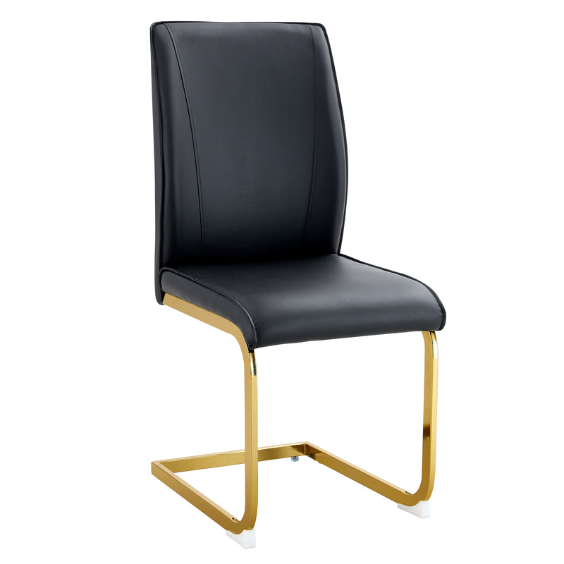 Luxurious and minimalist chair covers, 2 high elasticity dining chairs, black PU material, metal gold arched legs.