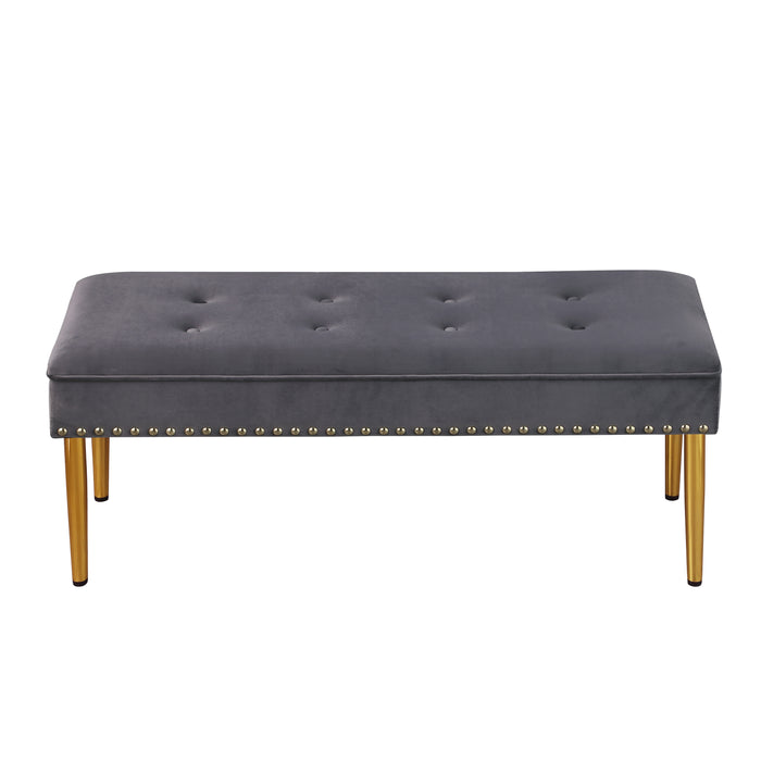 Large Storage Benches Set, Nailhead Trim 2 in 1 Combination Benches, Tufted Velvet Benches with Gold Leg for Living Room, Entryway, Hallway,  Bedroom, Grey; Support 250 lbs