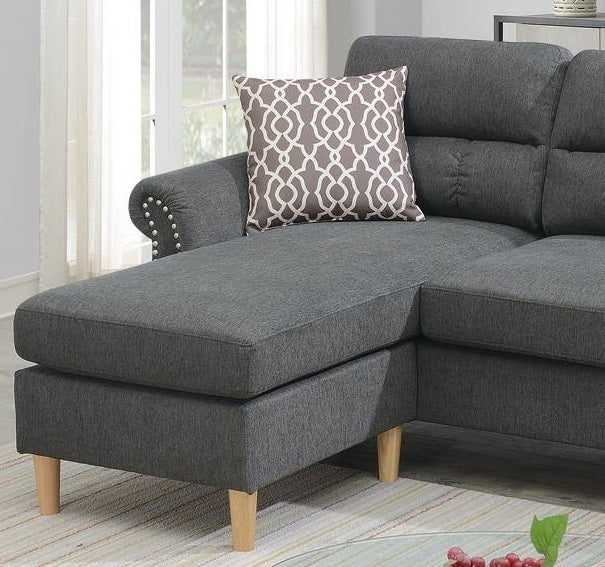 Slate Polyfiber Reversible Sectional Sofa Set with Chaise, Pillows, Plush Cushion, Couch Nailheads