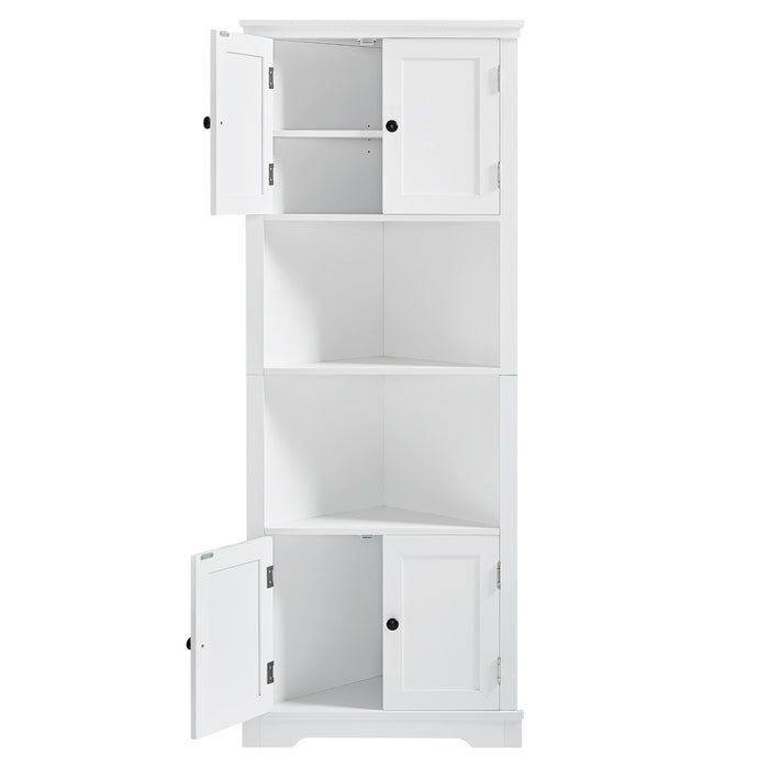 Tall Bathroom Storage Cabinet, Corner Cabinet with Doors and Adjustable Shelf, MDF Board, White