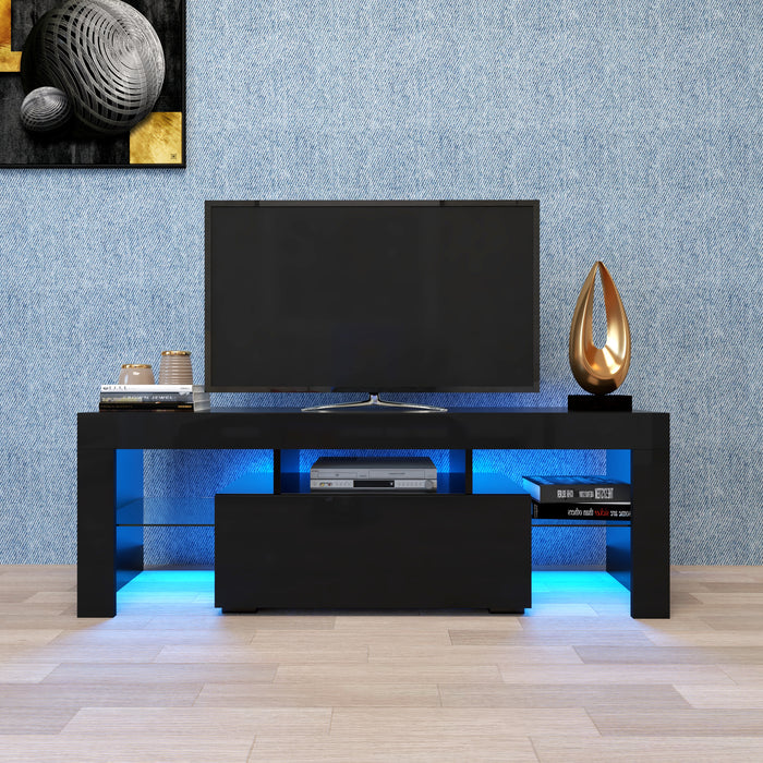 Modern Black TV Stand With LED RGB Lights, Flat Screen TV Cabinet, Gaming Consoles, Use In Lounge Room, Living Room, Bedroom