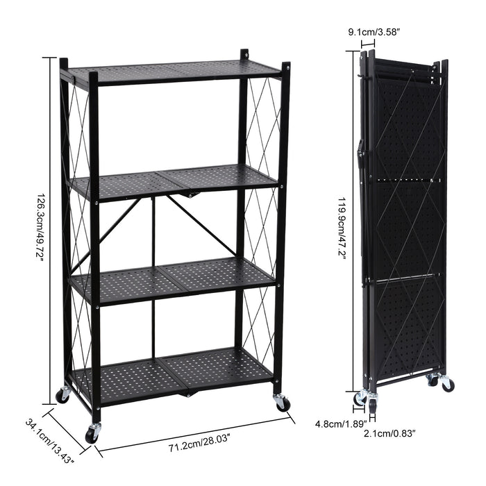 HealSmart 4-Tier Heavy Duty Foldable Metal Rack Storage Shelving Unit with Wheels Moving Easily Organizer Shelves Great for Garage Kitchen Holds up to 1000 lbs Capacity, Black