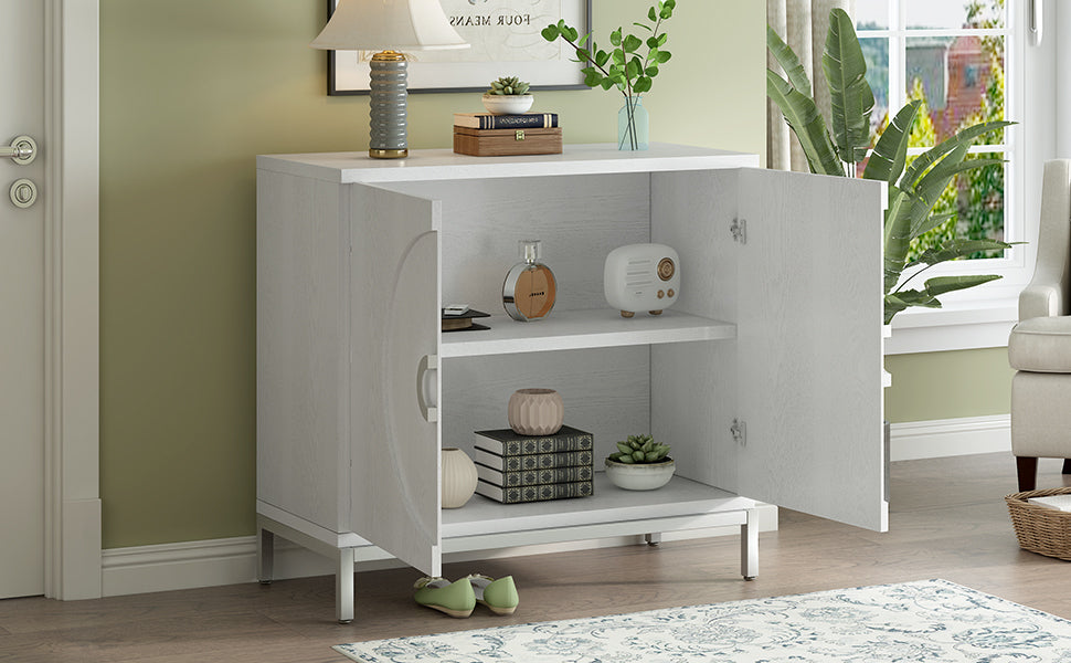 TREXM Simple Storage Cabinet Accent Cabinet with Solid Wood Veneer and Metal Leg Frame for Living Room, Entryway, Dining Room (White)