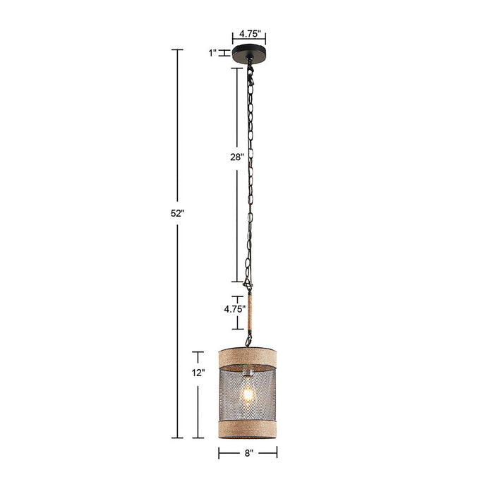 Natural Rope and Metal Mesh Cylinder Pendant