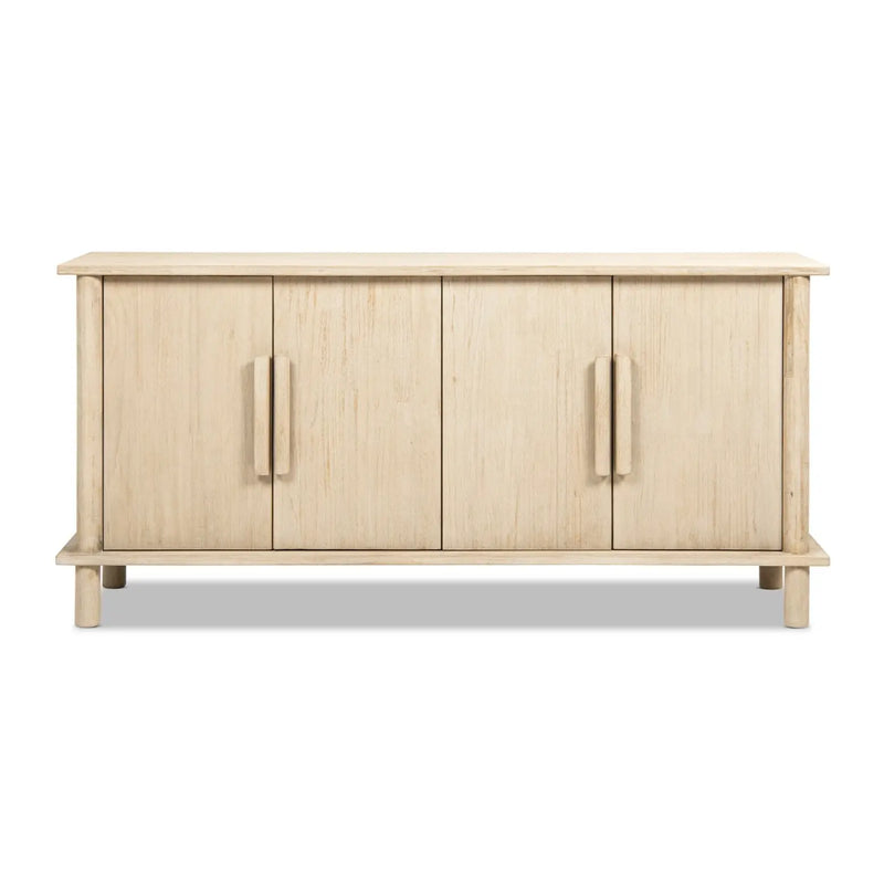 Milo 71' Light Natural Cerused Reclaimed Pine Wood 4-Door Sideboard in Natural Glass House Furnishings