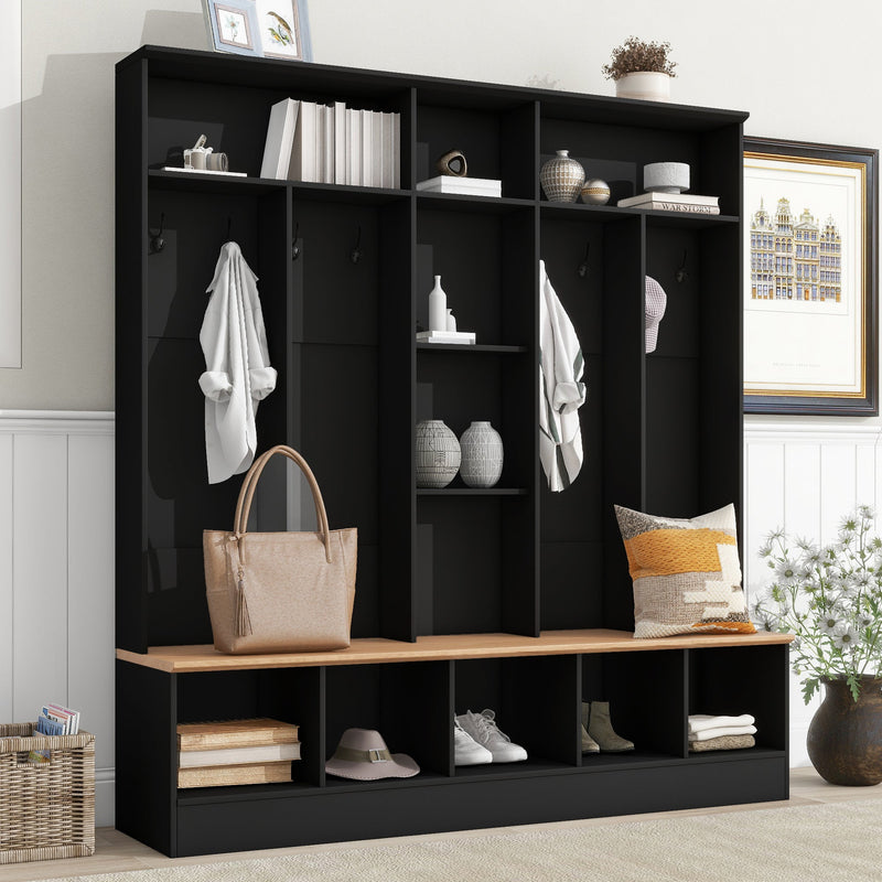 Marlow Black Hall Tree with Storage Bench Glass House Furnishings