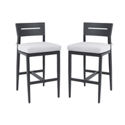 Modern Outdoor Bar Stools Set of 2, Aluminum Patio Chairs with Backrest and Footrest, Weather-Resistant, Ember Black, Sunbrella Cushions Glass House Furnishings