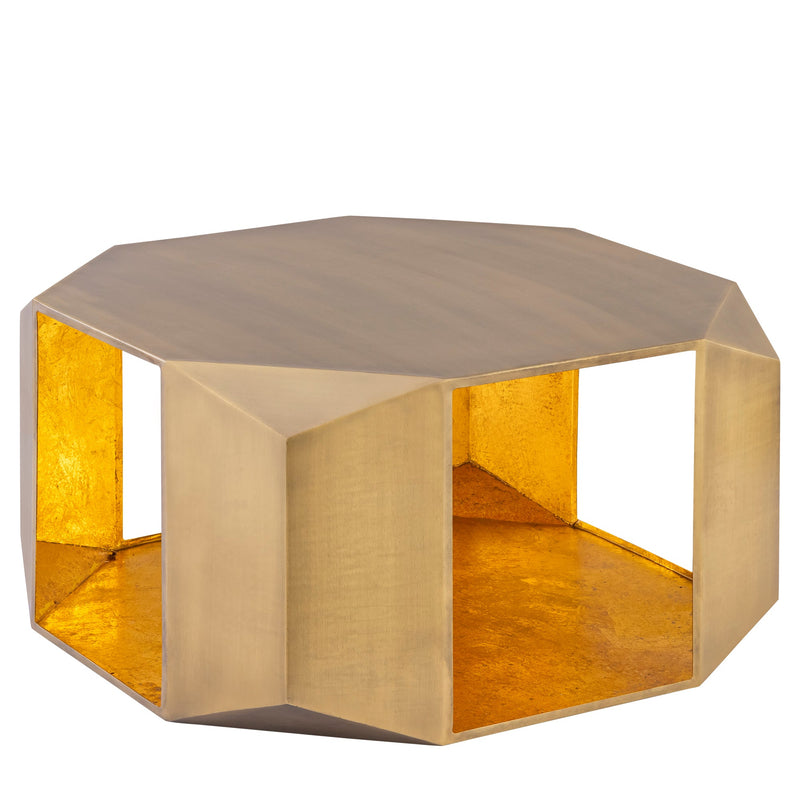 CT-529 Modern Style Designed with multiple angular panels Coffee Table made with aluminum sheet in Antique Brass with Gold Foil Inside Glass House Furnishings