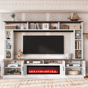 U-Can 95.5' W Wall Unit Entertainment Center with Bookshelves for TVs up to 80', Modern TV Stand Media Console with electric fireplace  Cabinets,  and Adjustable Shelves for Living Room Glass House Furnishings
