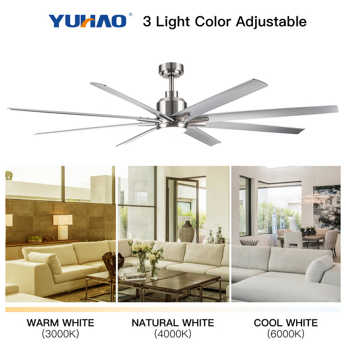 Smart 72" Integrated LED Ceiling Fan with Silver Blades in Brushed Nickel Finish