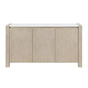 Vanilla Farmhouse Storage Buffet with Marble Top in Beige and Light Natural, Solid Wood and MDF Construction, 65.75 x 18 x 36 inches Glass House Furnishings