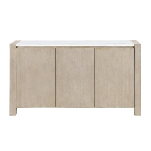Vanilla Farmhouse Storage Buffet with Marble Top in Beige and Light Natural, Solid Wood and MDF Construction, 65.75 x 18 x 36 inches Glass House Furnishings