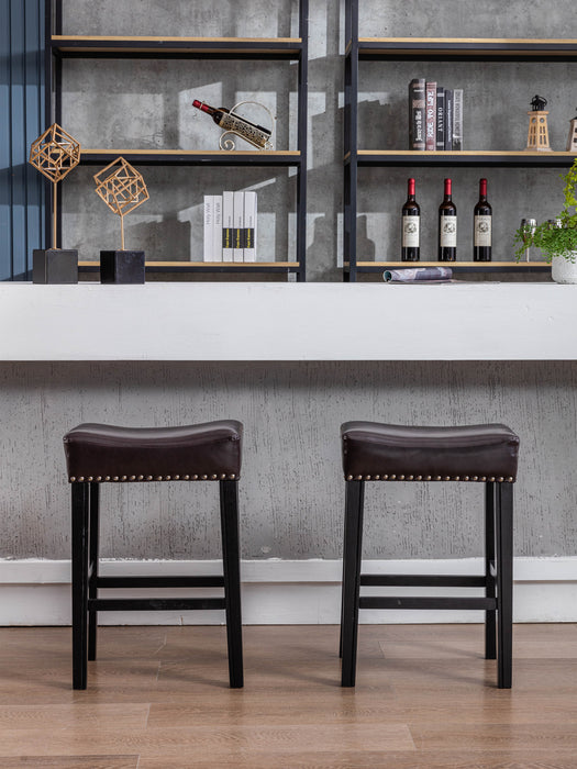 26-Inch Counter Height Bar Stools For Kitchen, Set of 2 Backless Farmhouse Island Chairs, Brown, Faux Leather