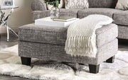 Hudson Gray Upholstered Ottoman with Box Cushion and Tapered Legs Glass House Furnishings