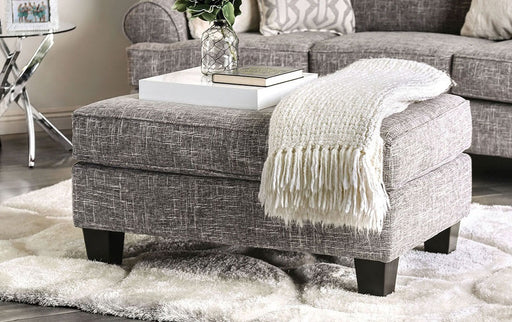 Hudson Gray Upholstered Ottoman with Box Cushion and Tapered Legs Glass House Furnishings