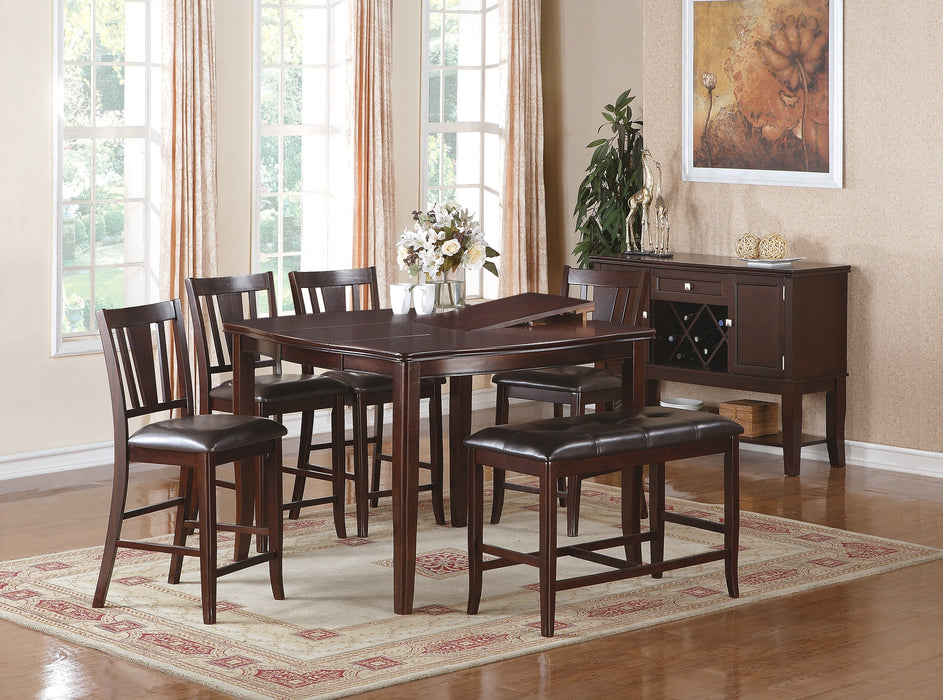 Counter Height Bench with Brown Finish, Kitchen Dining Seating Cushion with Faux Leather Seat