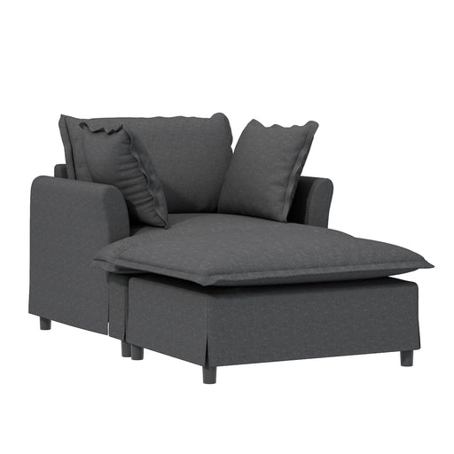 Oversized Chenille Chaise Lounge, Single Sofa Bed with Wide Seat, Upholstered Armchair with Movable Ottoman Glass House Furnishings