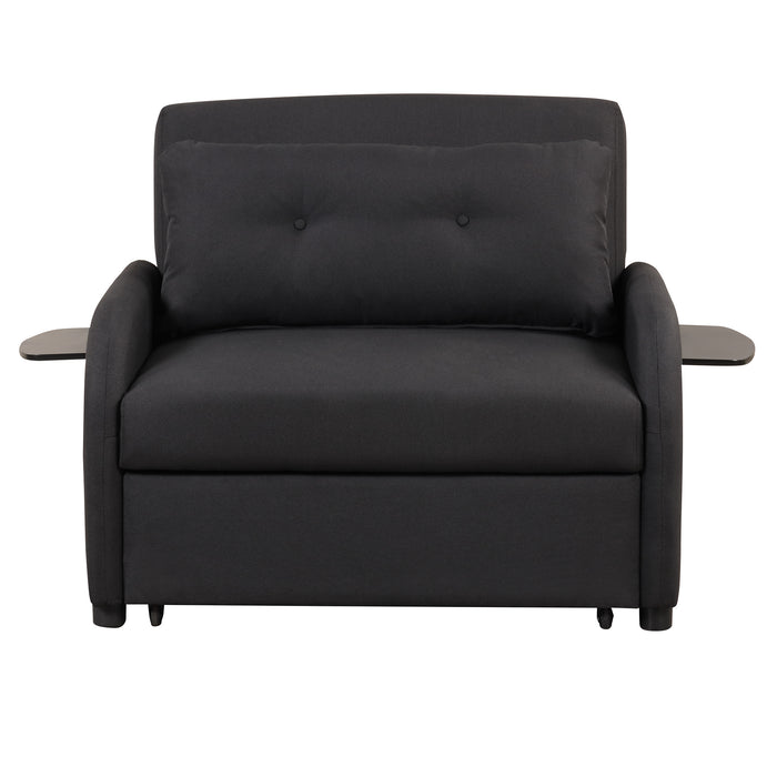 pull out sofa sleeper 3 in 1 with 2 wing table and usb charge for nap line fabric for living room recreation room Black