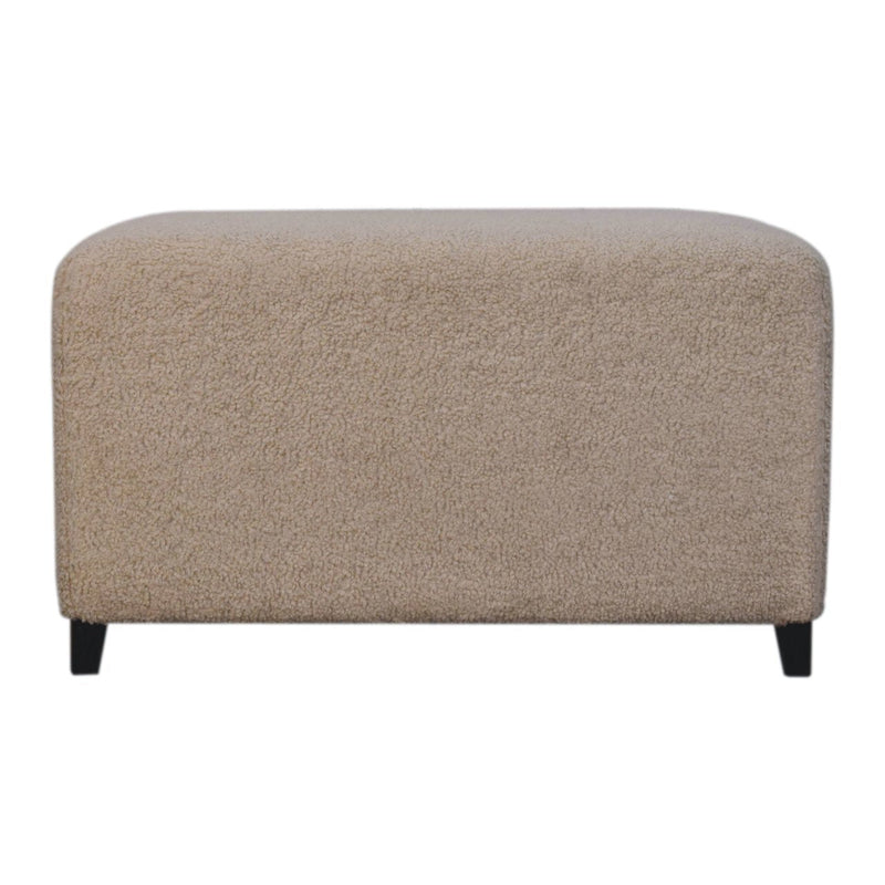 Bliss Cream Bouclé Ottoman with Solid Wood Frame Glass House Furnishings
