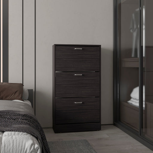 Soren Black Wenge Three-Door Shoe Storage Cabinet | Glass House Furnishings