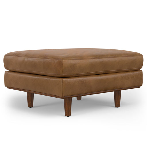 Morrison Caramel Brown Genuine Leather Ottoman Glass House Furnishings