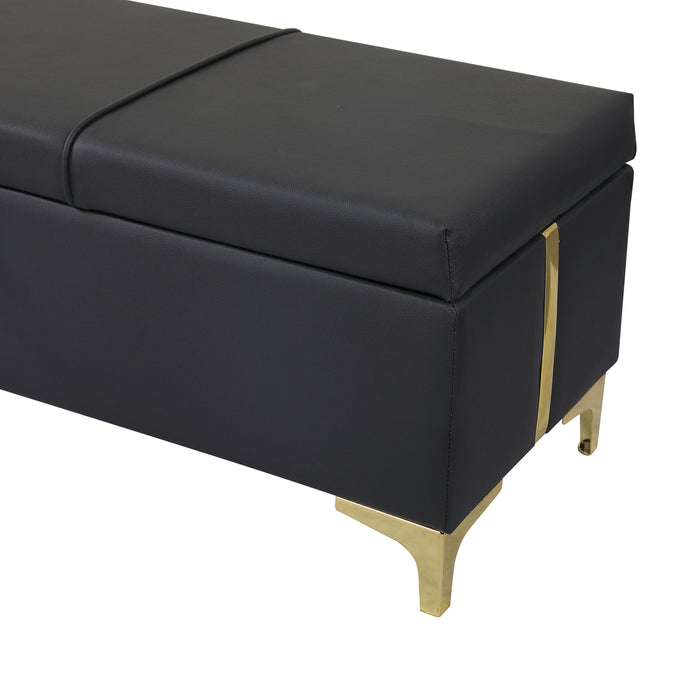 Elegant Upholstered Storage Ottoman,Storage Bench with Metal Legs for Bedroom,Living Room,Fully Assembled Except Legs,Black