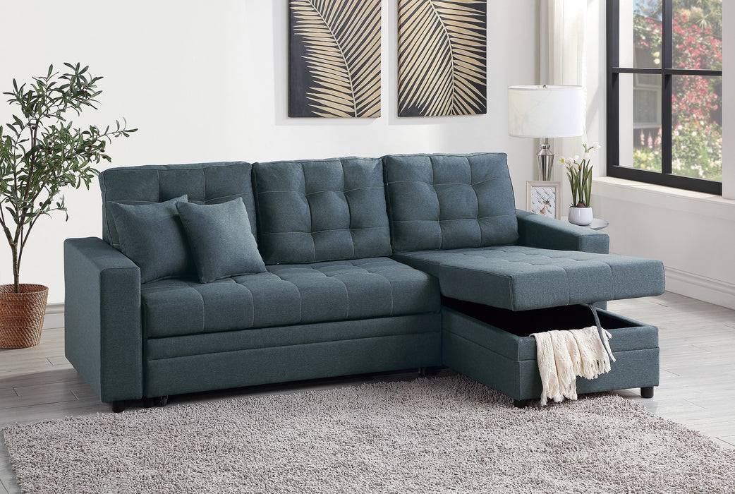 Convertible Sectional Sofa With Pull Out Bed & Reversible Storage Chaise, Polyfiber Tufted Lounge Couch, Blue Grey