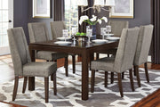 Contemporary Dark Brown 7pc Dining set Table with Extension Leaf and 6x Upholstered Side Chairs Modern Dining Room Furniture Glass House Furnishings