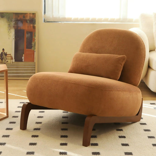 Cute Accent Chair with Solid Wood Legs, Living Room Chair with Soft fabric Cushion, Cozy Bedroom Chair, Comfy Armless Reading Chair for Apartment, Waiting Room, Balcony (Caramel) Glass House Furnishings