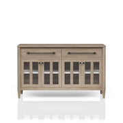 Elegant Buffet with Glass Cabinet Doors and Power Ready Feature in Sand Solid Wood and MDF, 60 inches Glass House Furnishings