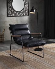 Luberzo Distress Espresso Top Grain Leather & Matt Iron Finish Accent Chair Glass House Furnishings
