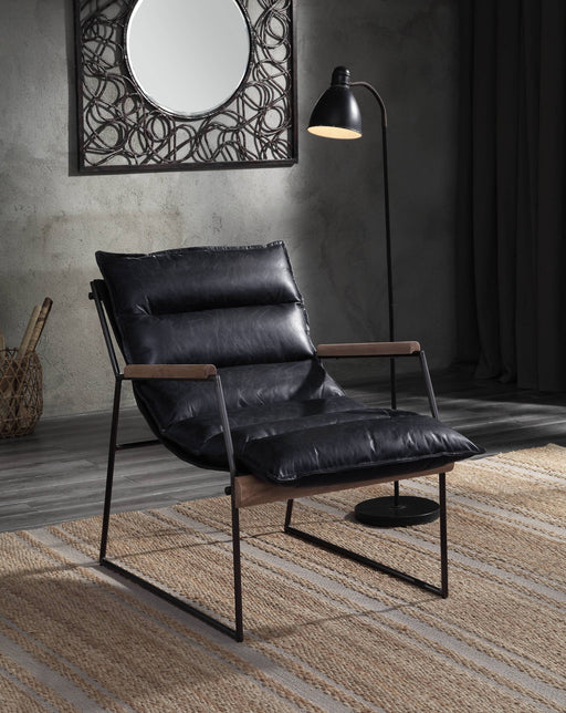 Luberzo Distress Espresso Top Grain Leather & Matt Iron Finish Accent Chair Glass House Furnishings